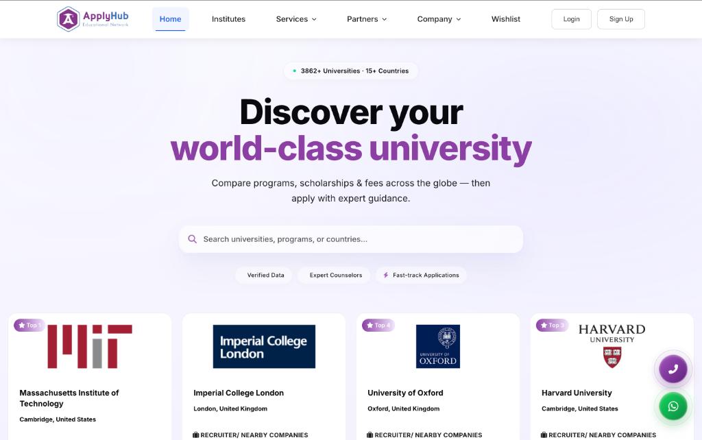 University Listing Website